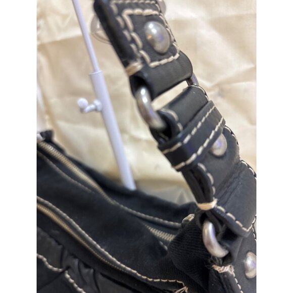 Fossil Black Canvas & Faux Leather Shoulder Bag With Adjustable Strap - Picture 5 of 16